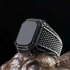 Vintage Handmade Square Onyx Stone Silver Plated Ring Men and Women Turkish Signet Big Ring Punk Jewelry Factory