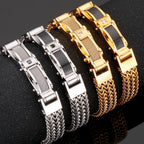 Luxury Bracelet for Men Gold Color 12MM Wide Stainless Steel Square Franco Link Chain Men's Wrist Bracelets With Magnet