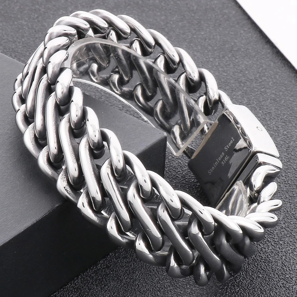 Massive Braided 20MM Width Chain Bracelet for Man Polished Stainless Steel Wrist Jewelry Accessories Men's Bracelets