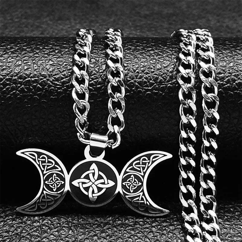 Celtic Moon Pendant Necklace — Stainless Steel
