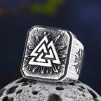 Viking Mens Stainless Steel Amulet Ring With Compass Triangle Odin Vegvisir Rings Nordic Talisman Biker Jewelry Gift for Men