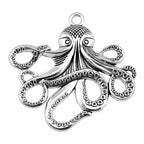 Large Octopus Pendant Charm — Silver-Tone, 59mm