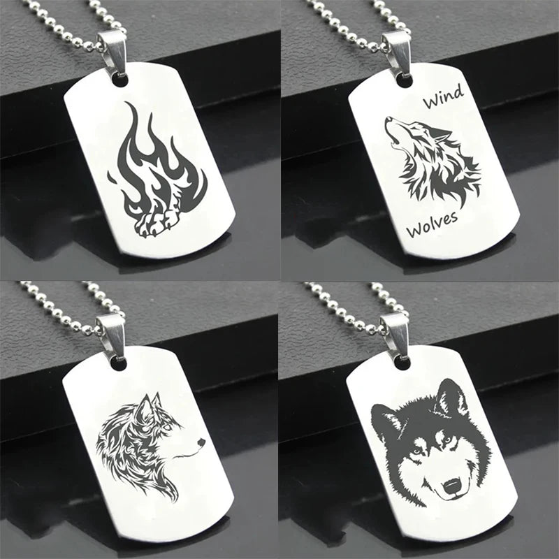 Wolf Dog Tag Pendant Necklace — Stainless Steel