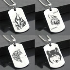Wolf Dog Tag Pendant Necklace — Stainless Steel