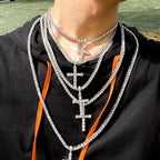 Men Hip Hop Cross Pendant Necklace with 4mm Zircon Tennis Chain Iced out Bling Chain Necklaces Punk Jewelry Fashion Women Gift