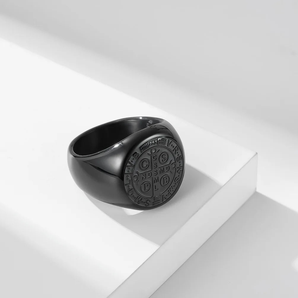 Vintage Christian St. Benedict Cspb Cross Ring For Men Punk Hip Hop Stainless Steel Jesus Ring Jewelry Creative Gift