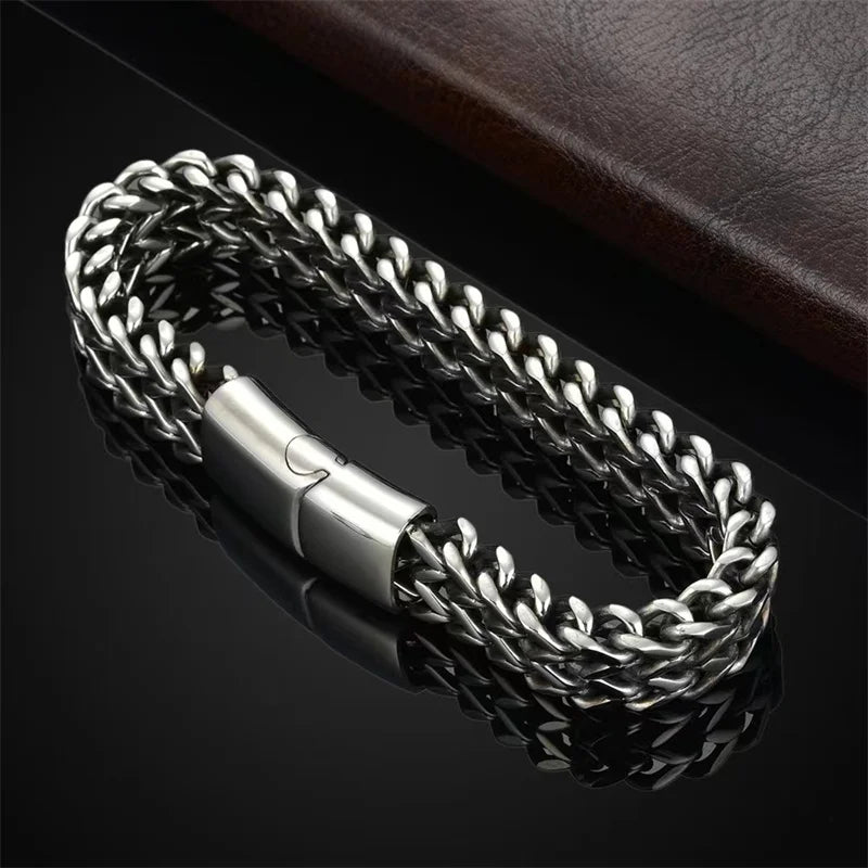 Stainless Steel Braided Double Row Front and Rear Fish Scale Alloy Magnetic Buckle Bracelet with Keel Jewelry Gifts Wholesale
