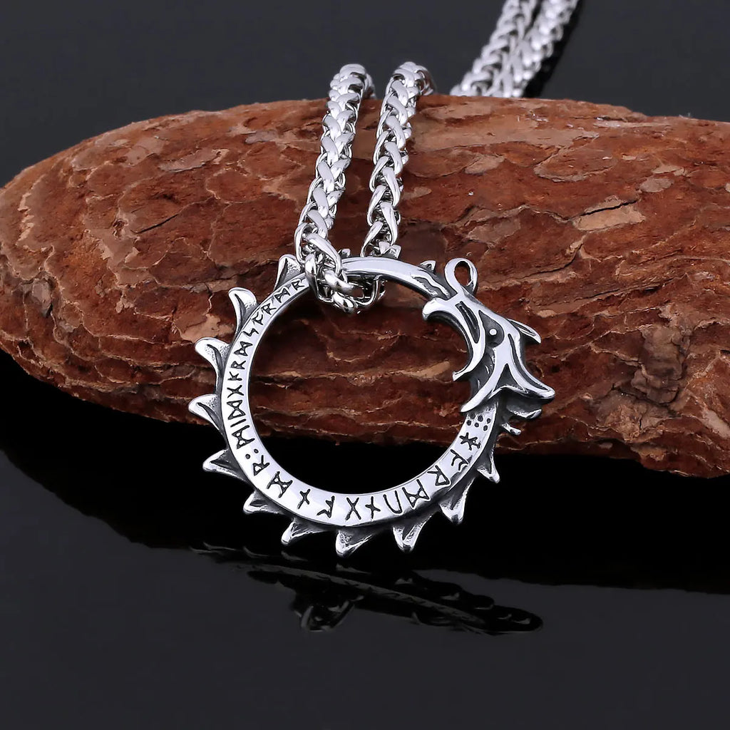 Stainless Steel Vikings Dragon Ouroboros Pendant Scandinavia Nordic Culture Rune Amulet Necklace Men's Punk Hip Hop