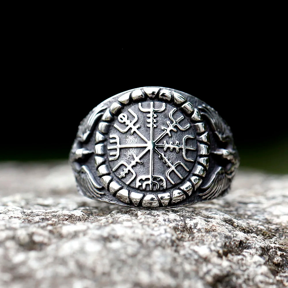 New Fashion 316L Stainless Steel Unique Viking Compass With Eagle Ring For Man Women Biker Jewelry for gift free