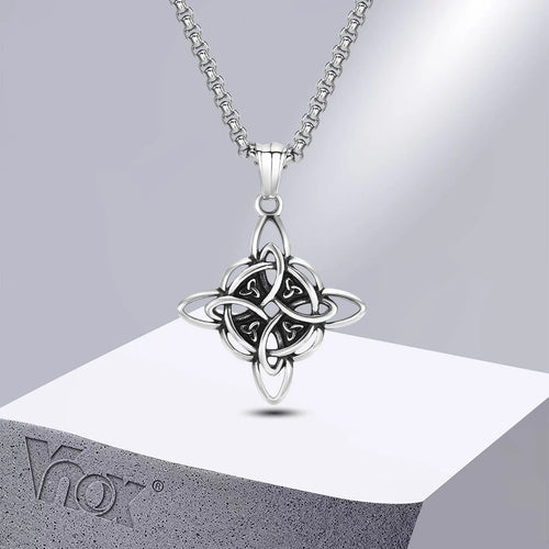 Vnox Vintage Celtic Knot Necklaces for Men Women,Stainless Steel Nordic North Europ Amulet Pendant,Triquetra Witches