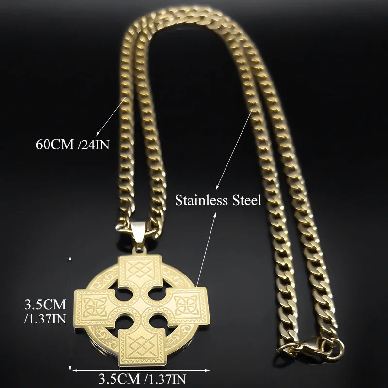 Celtic Cross Gold Pendant Necklace — Stainless Steel