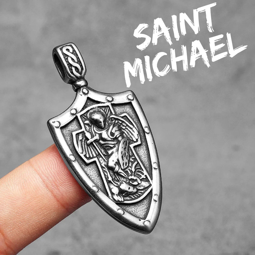 Archangel Necklaces St.Michael Pendants 316L Stainless Steel Men Women Amulets Chains Rock Punk Rider Jewelry Gift Dropshipping