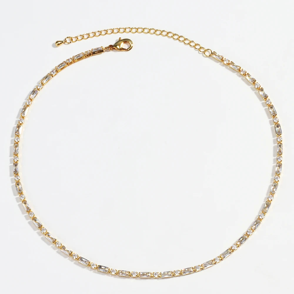 Luxury Sexy Choker Iced Out Tennis Chain Necklace For Women Cubic Zircon Crystal Short Hiphop Neck Accessories Jewelry