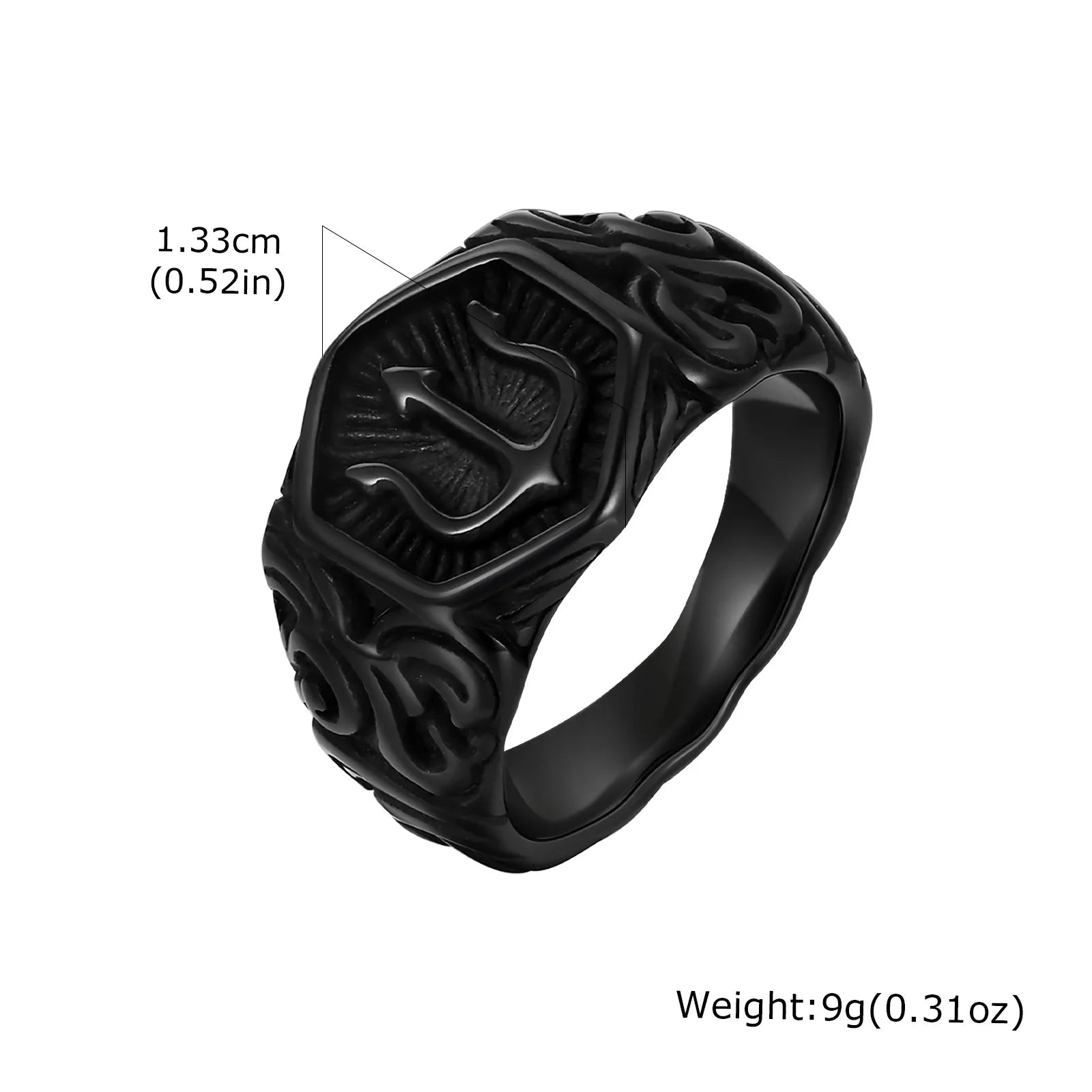 Trident Stamp Black Signet Ring — Stainless Steel