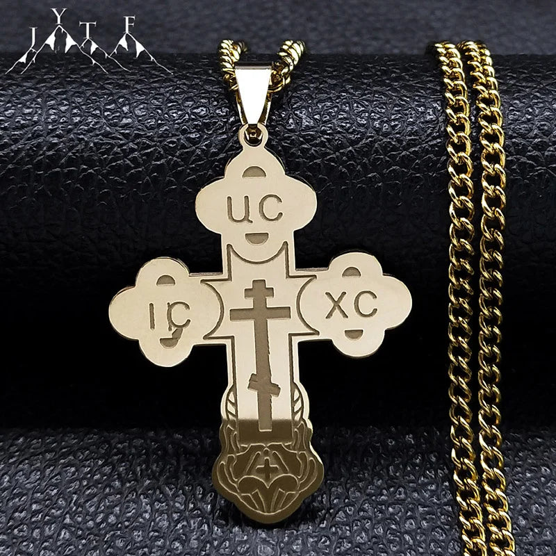 Stainless Steel Orthodox Cross Necklace Minimalist Latin Cross Budded Russian Slavic Christian Serbian Talisman