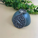 Chinese Dragon Medallion Pendant Necklace — Silver-Tone