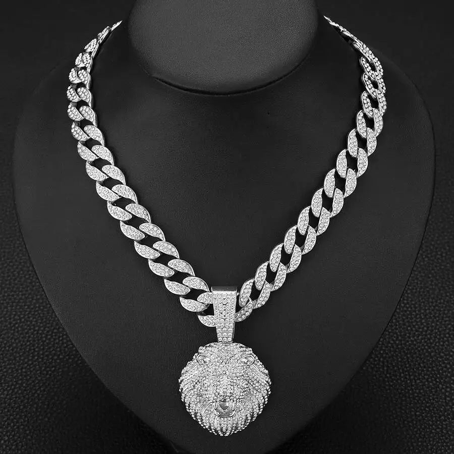 Iced Out D Lion Head Cuban Pendant