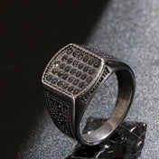 1Pcs Retro Silvery Black Zircon Signet Ring Men's Polished Stainless Steel Closed Band Daily Wear Jewelry Gift