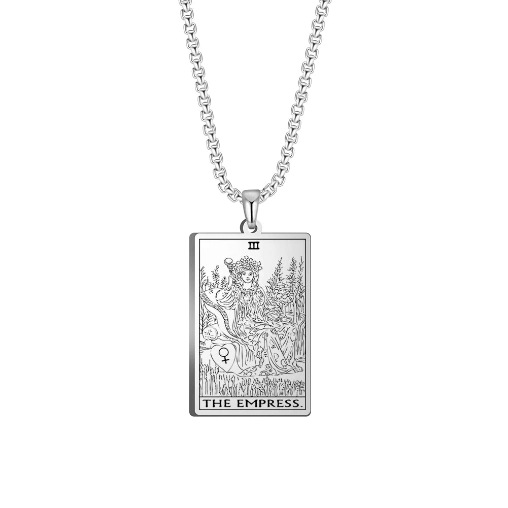 Dawapara The Major Arcana Tarot Cards Vintage Amulet Pendant Necklaces Box Chain Men Jewelry Stainless Steel Golden