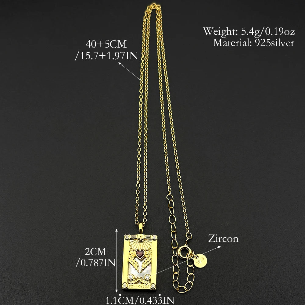 Heart Two-Tone Pendant Sterling Zircon Tarot Card