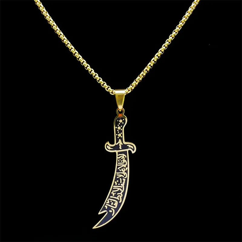 Zulfiqar Imam Ali Sword Necklace — Stainless Steel, Gold-Tone