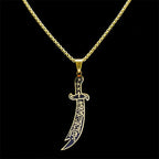 Arabic Ali Sword Knife Necklaces for Men Stainless Steel Gold Color Muslim Islamic Imam Ali Zulfiqar Pendant Necklace Jewelry