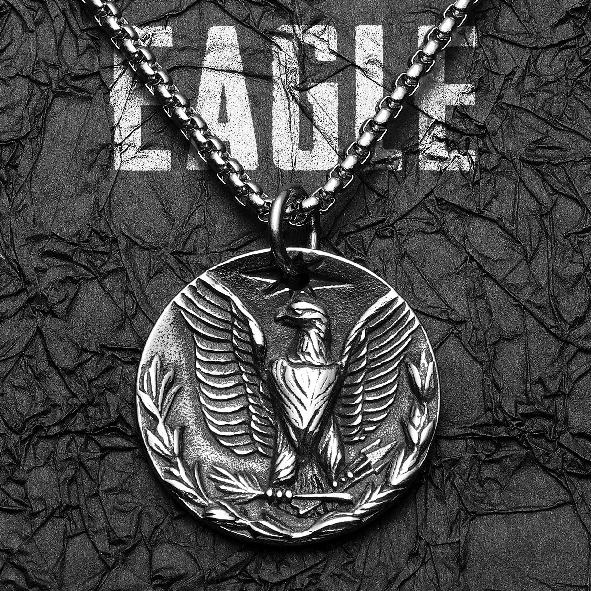 Eagle Badge Pendant Necklace Stainless Steel