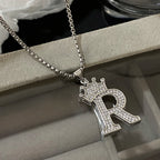 Freetry 26 Letters A-Z Zircon Crown Pendant Necklace for Women Men Punk Initial Alphabet Necklaces Hip Hop Choker Chain
