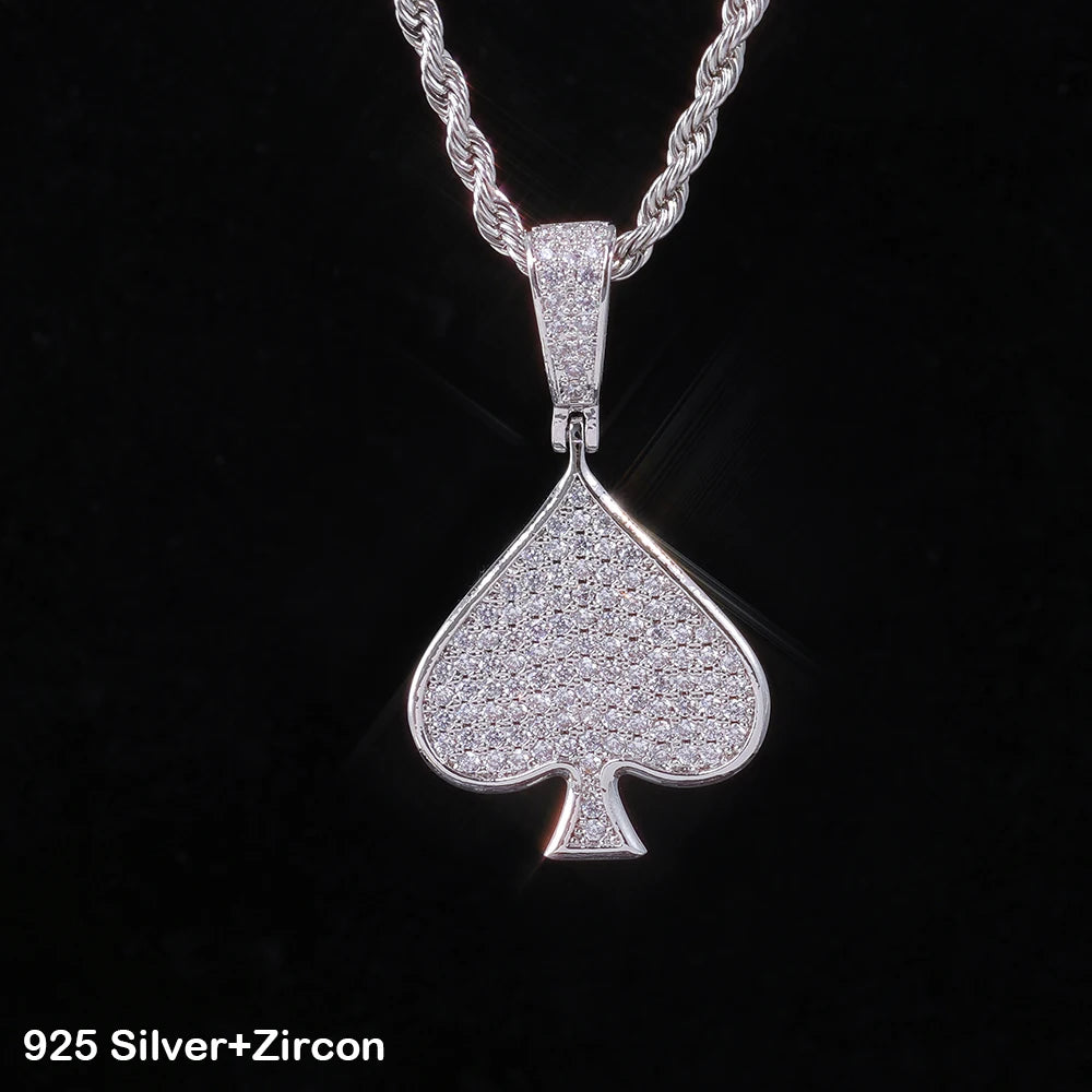 925 Silver VVS Moissanite Ace Spade Pendant