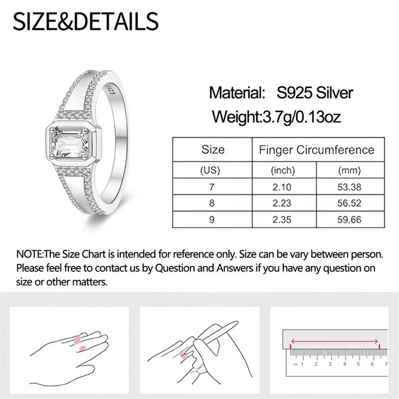 Men's Ring 925 Sterling Silver Couple Rings Square CZ Inlay Minimalist Daily Wear Jewelry Gift for Men Valentine's Day