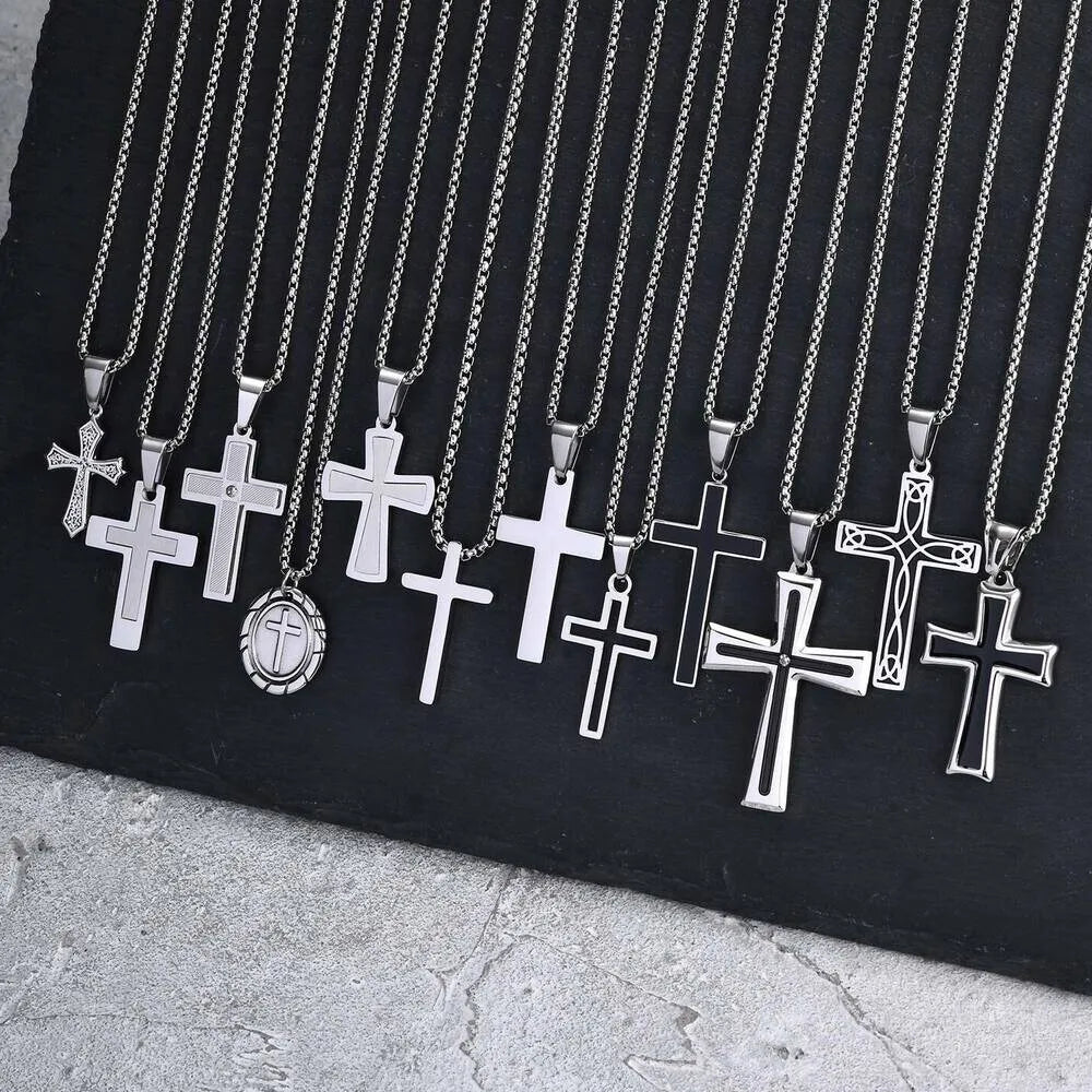 Cross Silver Pendant Necklace — Stainless Steel
