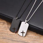 Hollow Cross DogTag Necklaces for Men,Waterproof Stainless Steel Pendant Necklaces,Religious Faith Christ Gift Jewelry