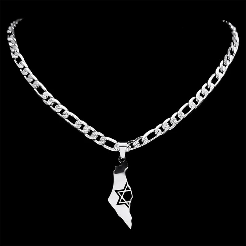 Israel Star of David Map Necklace — Stainless Steel