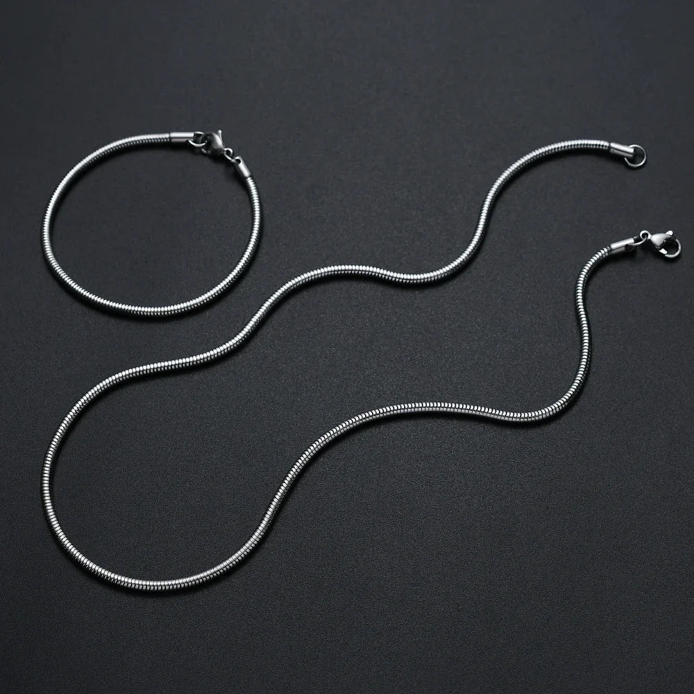 Silver-Tone Snake Chain Necklace Bracelet Set, 3mm