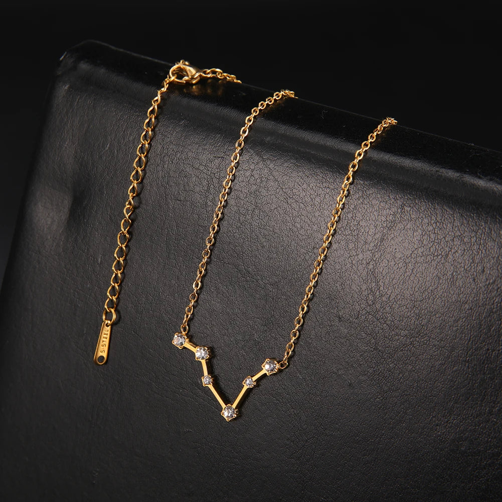 Unift Clear Zircon Zodiac Constellation Women Necklaces Star Sign Pisces Aries Taurus Pendant Fashion Horoscope Amulet Jewelry