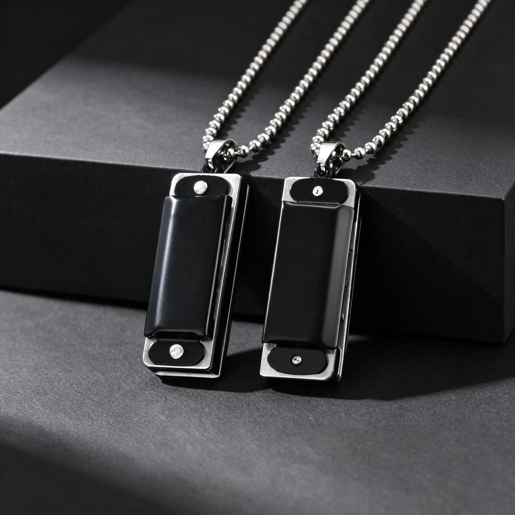 Harmonica Pendant Necklace — Stainless Steel Bead Chain