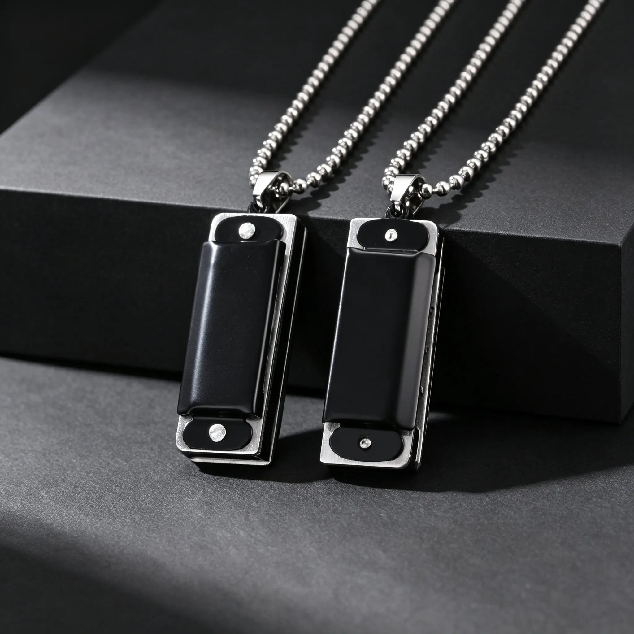 Harmonica Pendant Necklace — Stainless Steel Bead Chain