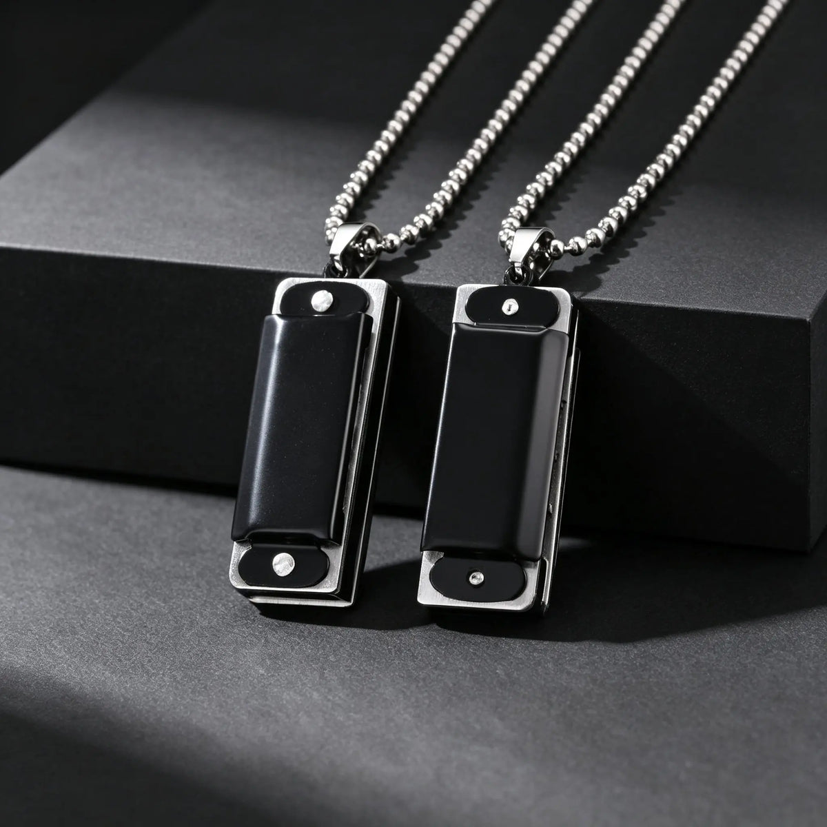 Stylish Unique Musical Instrument Harmonica Shaped Pendant Necklace for Men, Stainless Steel Beads Chain Fashion Jewelry Gift