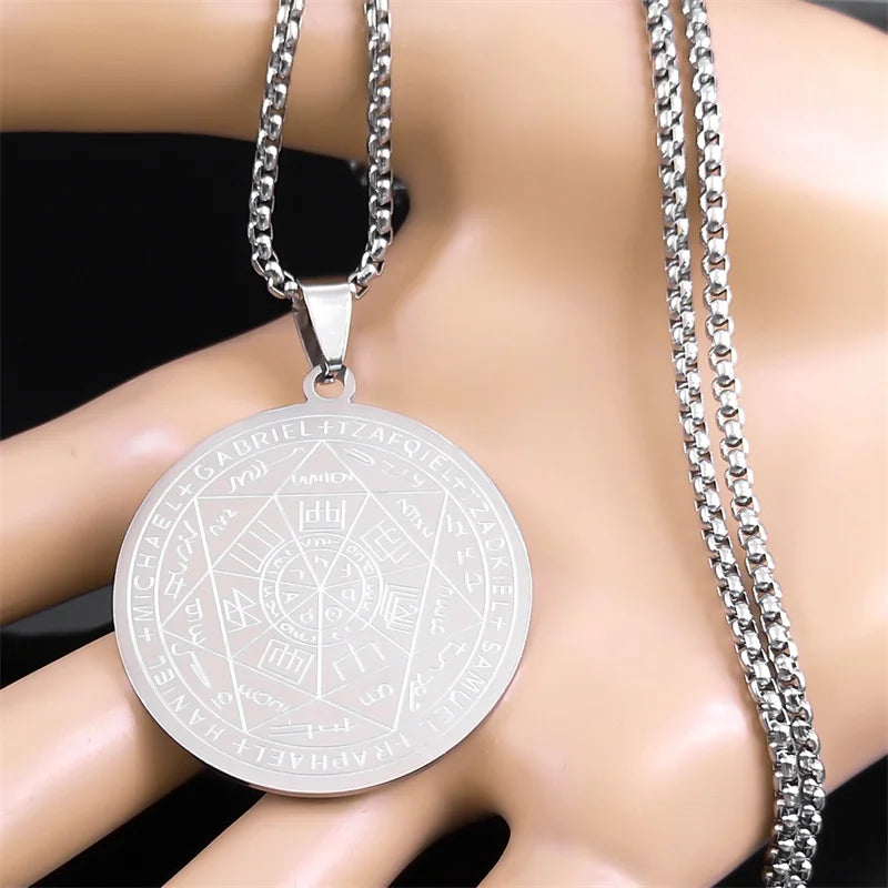 Seven Archangels Amulet Stainless Steel Necklaces Men Seal of Salomon Talisman Christian Protection Jewelry collar
