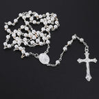 6MM Rosary Necklaces For Women Men Long Gold Silver Color Chain Crucifix Cross Pendant Necklace Religious Prayer