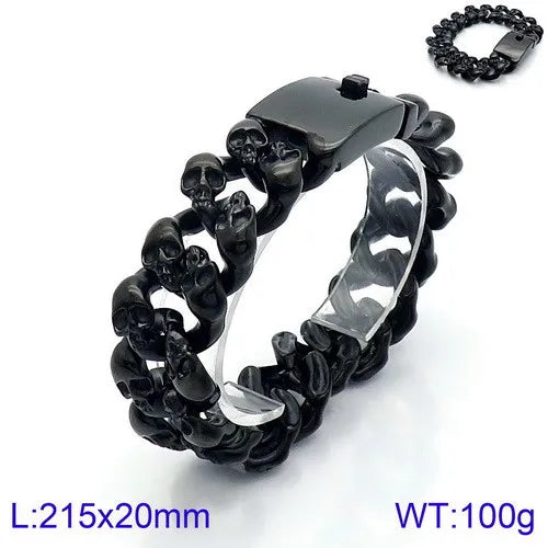 Personalized Skull Bracelet Men‘s Punk Chunky Stainless Steel Accessories Polished Gold Color Cuban Chain Trendy Jewelry