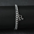 A-Z Initial Letter Cuban Chain Bracelet — Stainless Steel