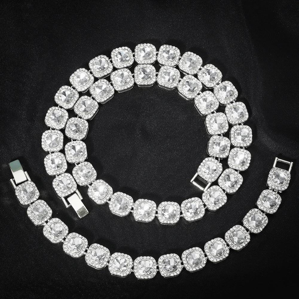 Iced Out Cuban Tennis Chain Necklace 13mm — Two-Tone Square CZ