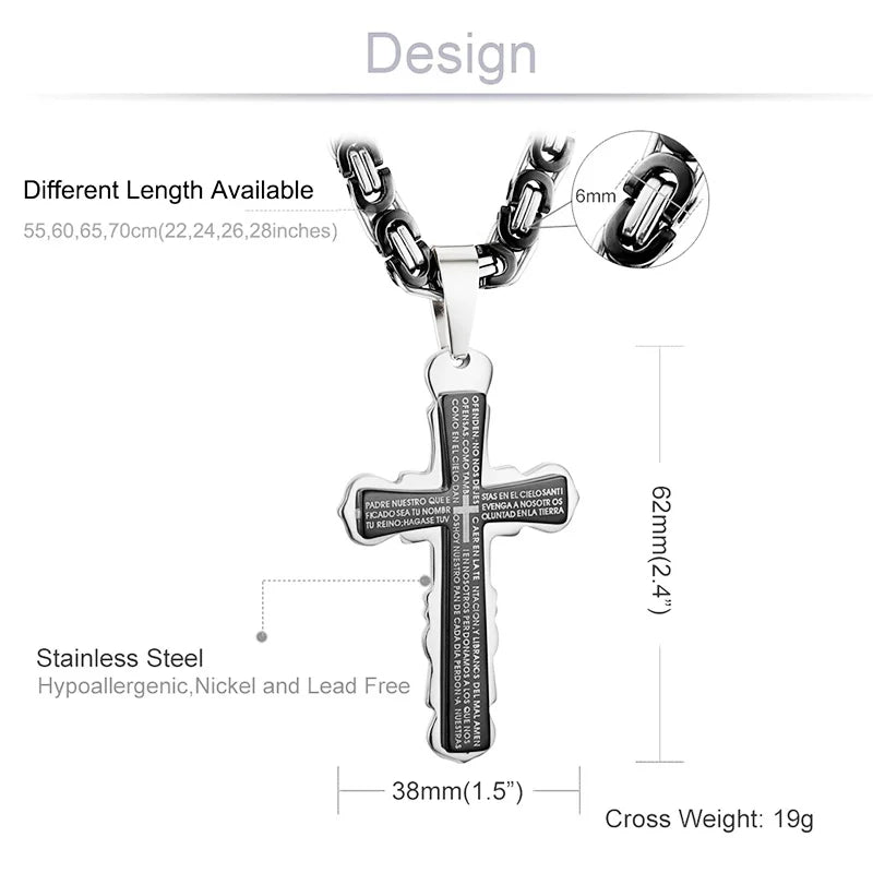 Catholic Bible Cross Byzantine Chain Necklace — Stainless Steel