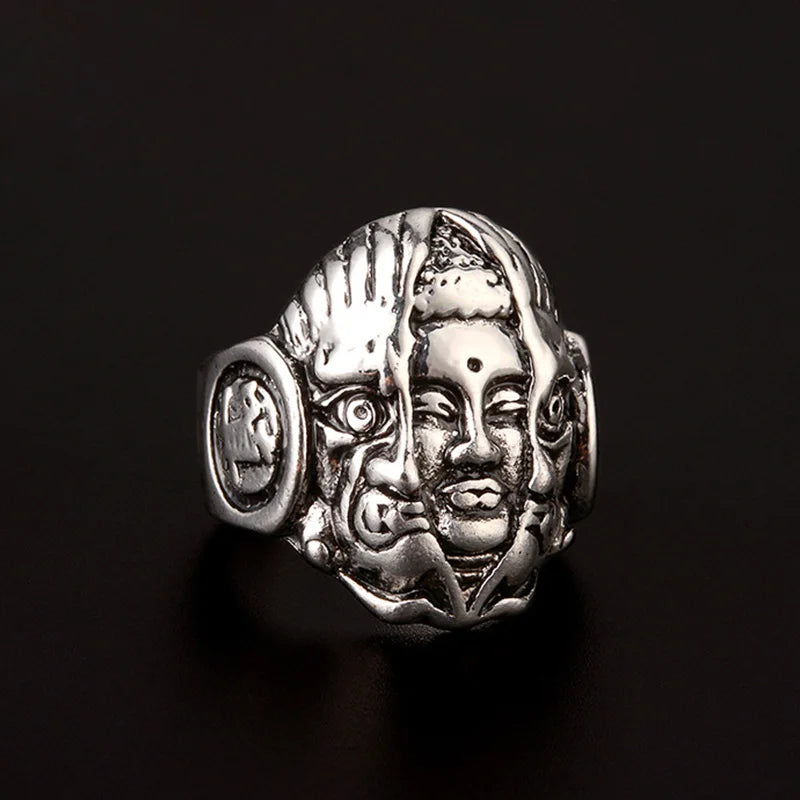 God or Devil Gothic Open Ring — Retro Biker Statement Band