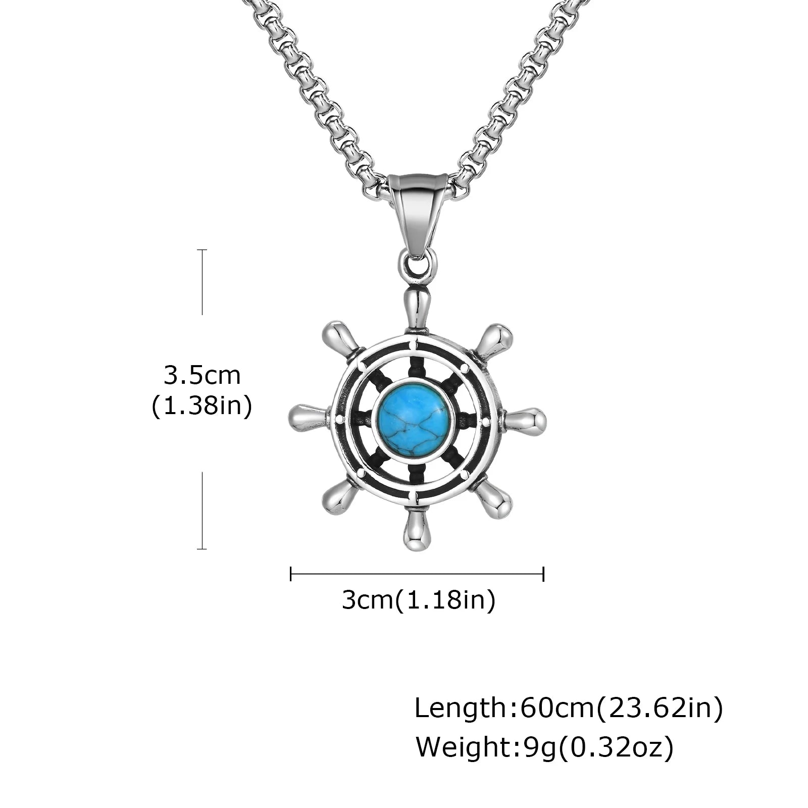 Rudder Turquoise Pendant — Silver Stainless