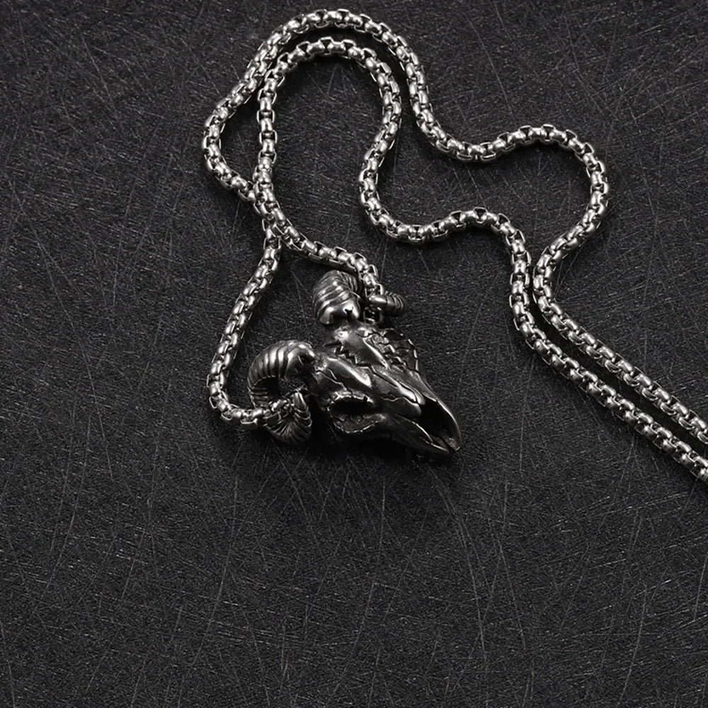 Vintage 316L Stainless Steel Goat Necklace Hanging Men Chain Street Hip Hop Style Gothic Skull Pendant Jewelry Accessories