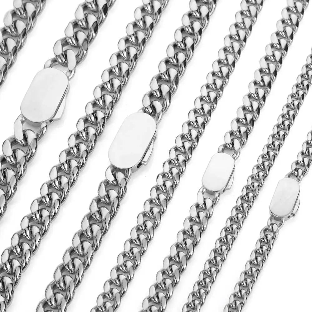 6-12mm Width New Style Stainless Steel Cuban Chain Gold/Silver Color Fashion Hip Hop Men and Women Necklace Jewelry