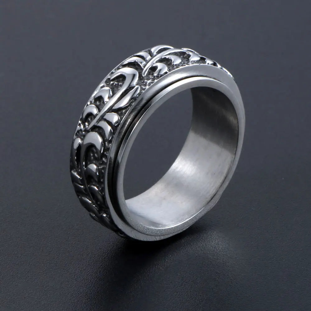 1Pcs Cross-Border Non-Fading Stainless Steel Ring, Men's Rotatable Pattern Ring, Retro Punk Ring