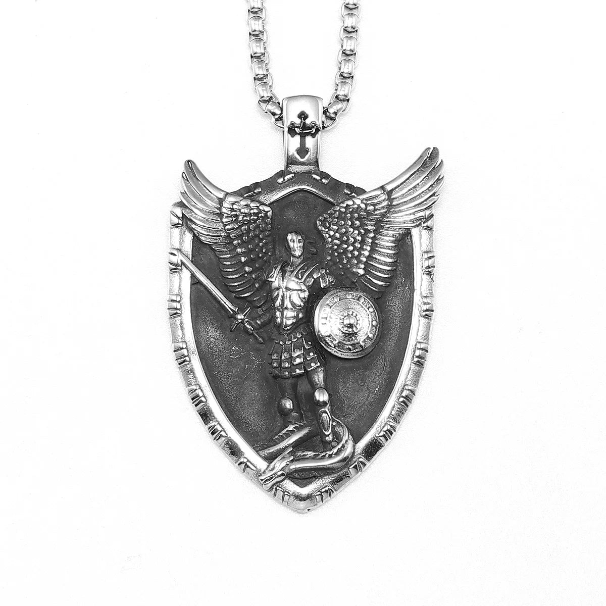 Archangel Michael Shield Pendant — Stainless Steel